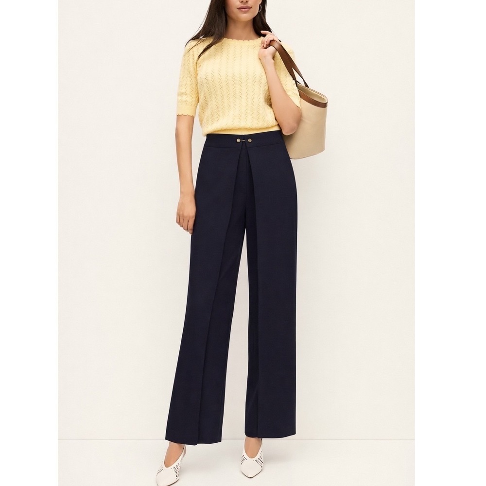 Halston Marine Blue Flat Front Draped Trouser Pants NWT